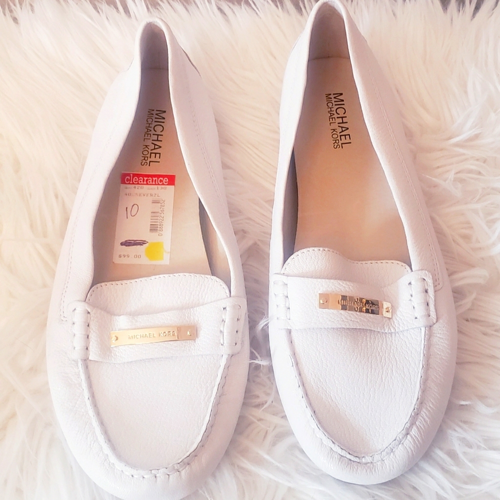 White leather Michael Kors driving loafers